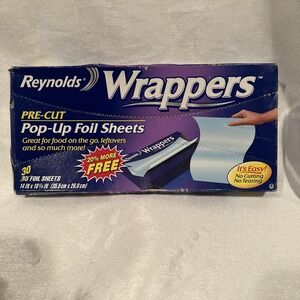 Vintage 2003 Reynolds Wrappers Aluminum Foil 30 Count  Pre Cut Pop Up Sheets New